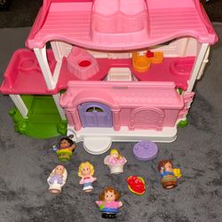 Fisher-Price Little People Home Pink Dollhouse + 6 Figures Laundry Basket