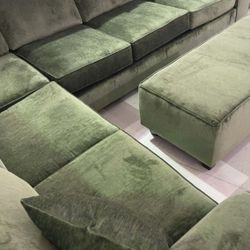 Ottoman, L Shaped Modular Green Sectional Couch 🌟 Take Home Pay Later Only $39 Down Payment 