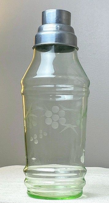 Depression Glass Green Uranium Etched Cocktail Shaker