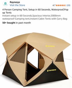 4 Person Camping Tent, Setup in 60 Seconds, Waterproof,Pop up Tents