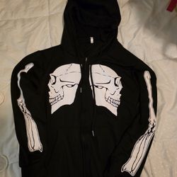 Black Skull Bones Zip-up Hoodie Sweatshirt