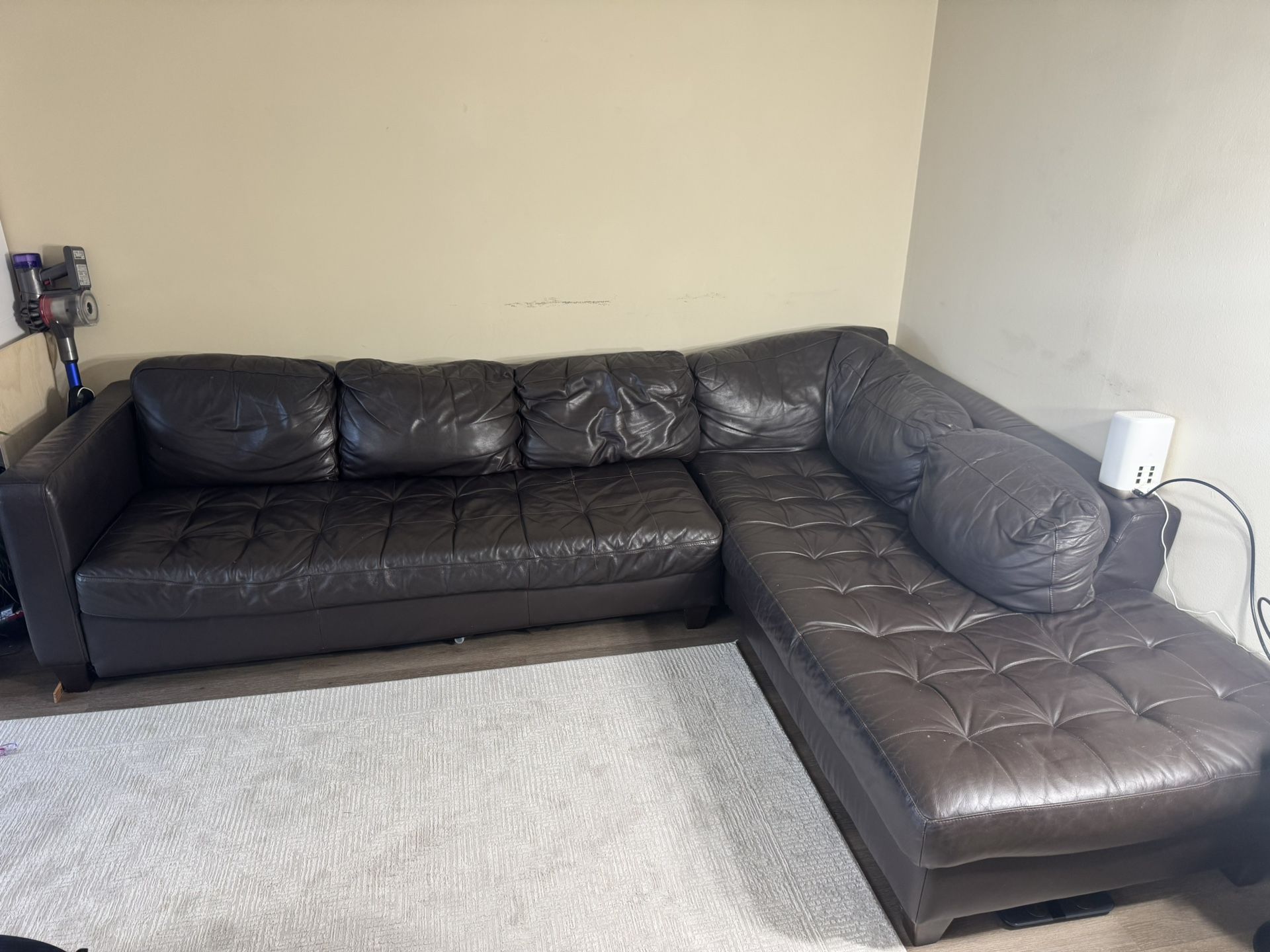 Beautiful brown leather coach sofa 115”x88”