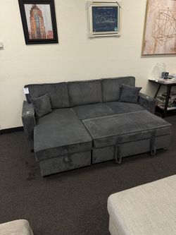 Grey Corduroy Sleeper Sofa 