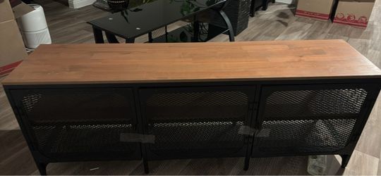 Industrial Wood Top Metal Mesh Sideboard