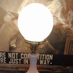 Antique Pink Satin Art Glass Globe Table Lamp 