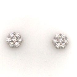 1.00 TCW Round Diamonds Cluster Flower Stud Earrings In Solid 14k White Gold