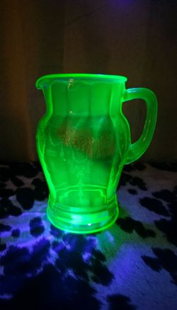 Uranium Glass Pitcher with Embossed Pattern