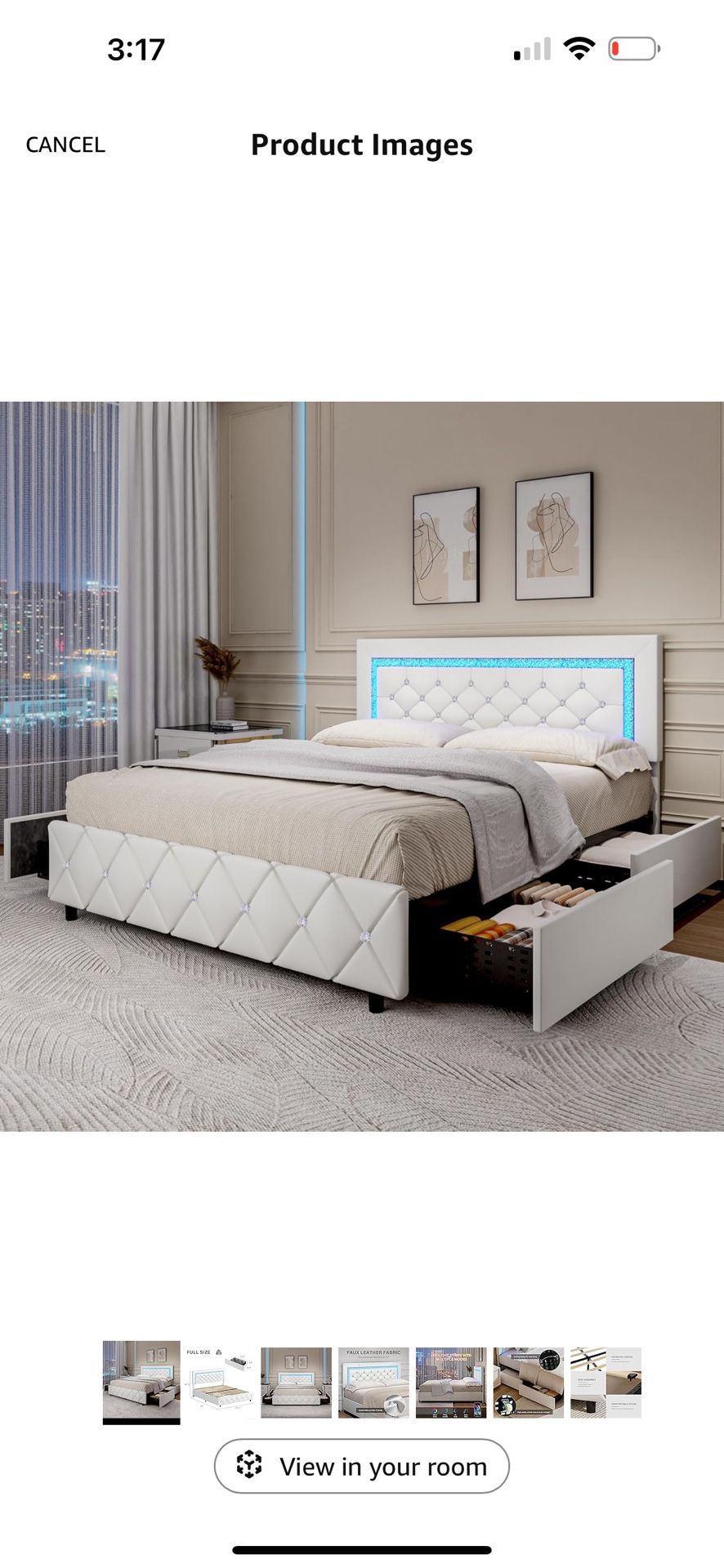 Full Size Bed Frame with LED Lights, Upholstered Bed Frame with Storage Drawers, Princess Platform Bed with Diamond Headboard and Footboard,
