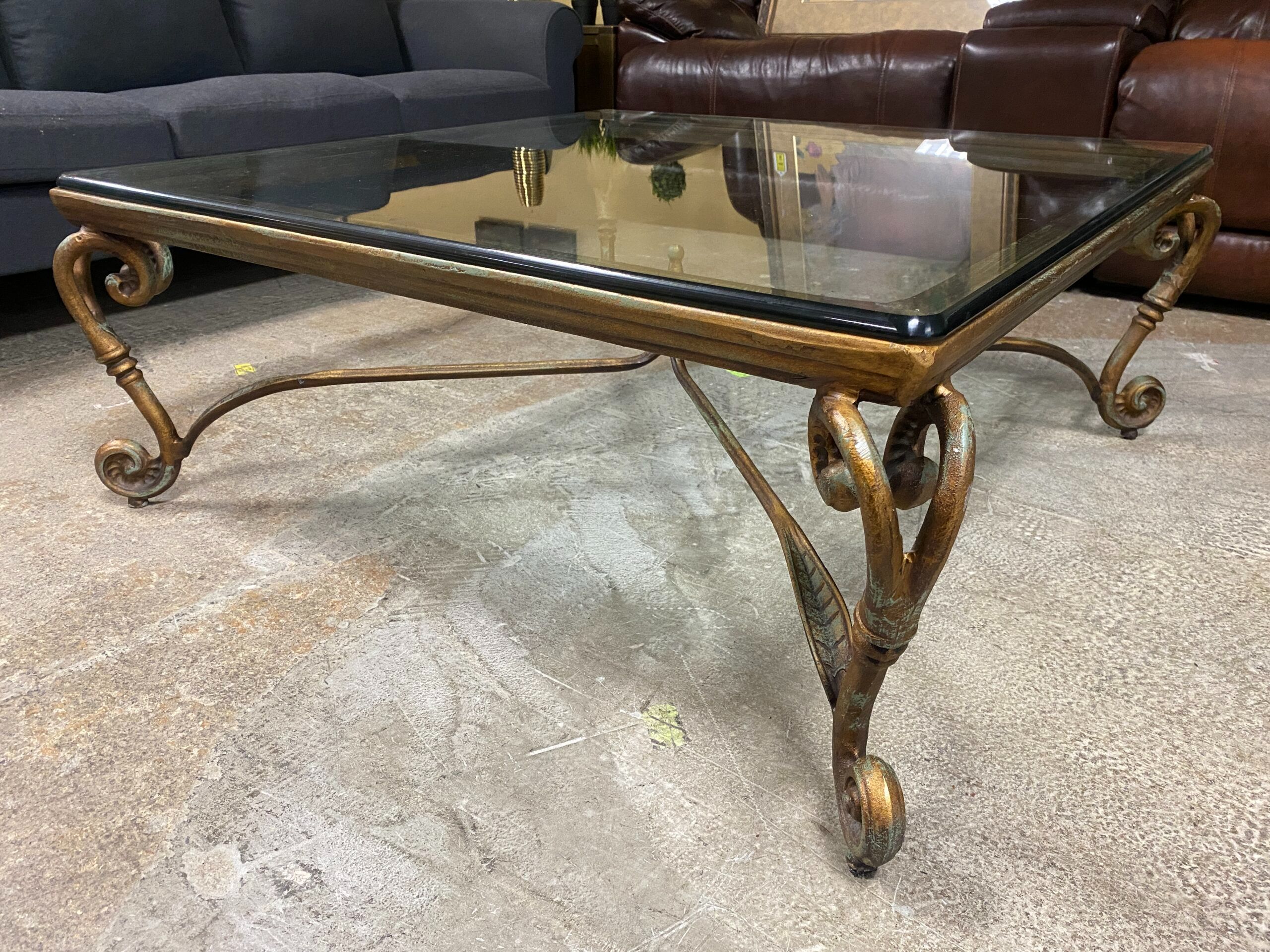 Weathered Metal Glass Top Coffee Table