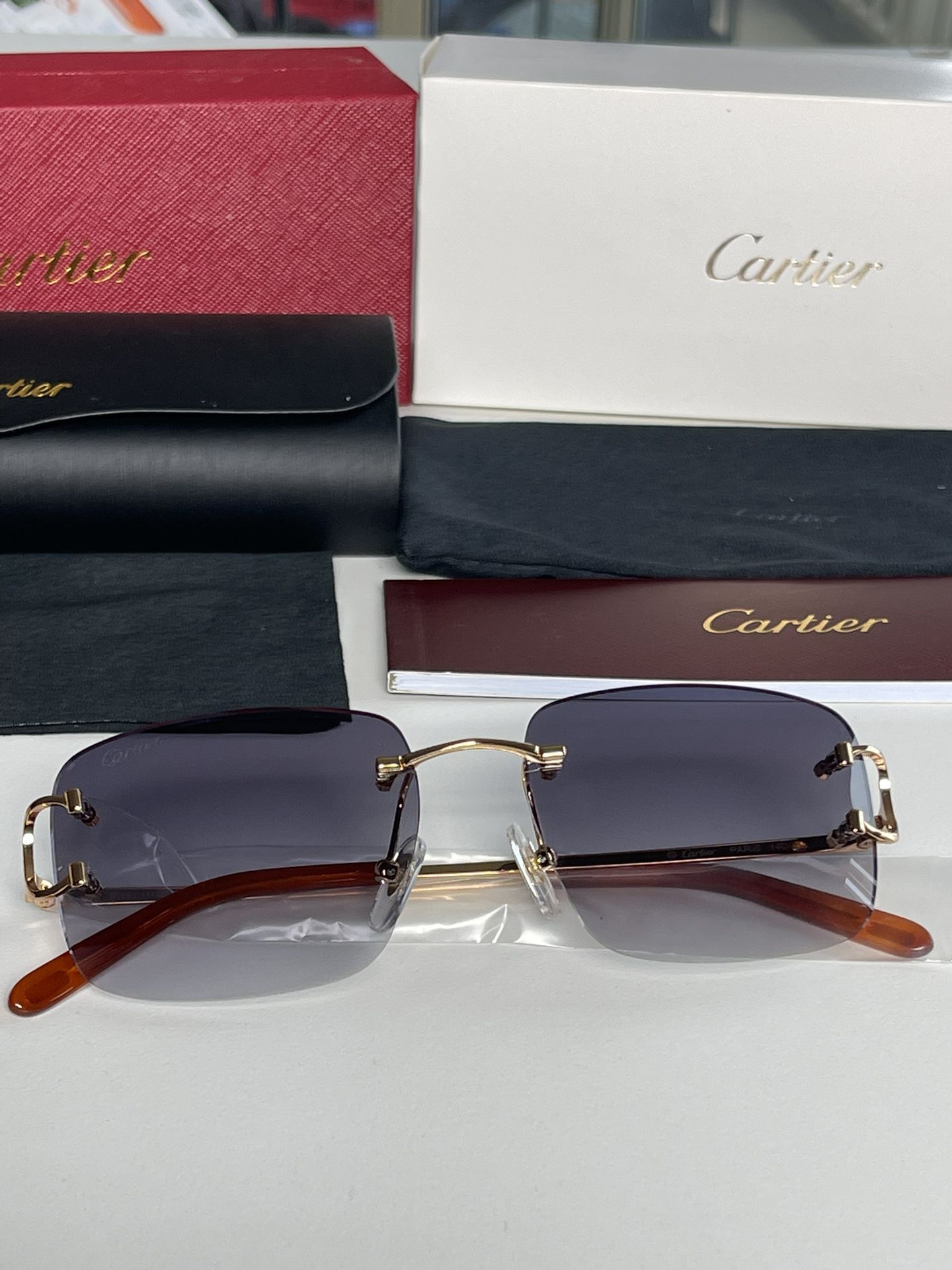 Cartier Glasses, Black Lense, Gold Frame