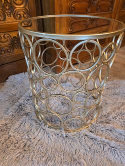 Shabby chic gold metal mirrored accent side end table