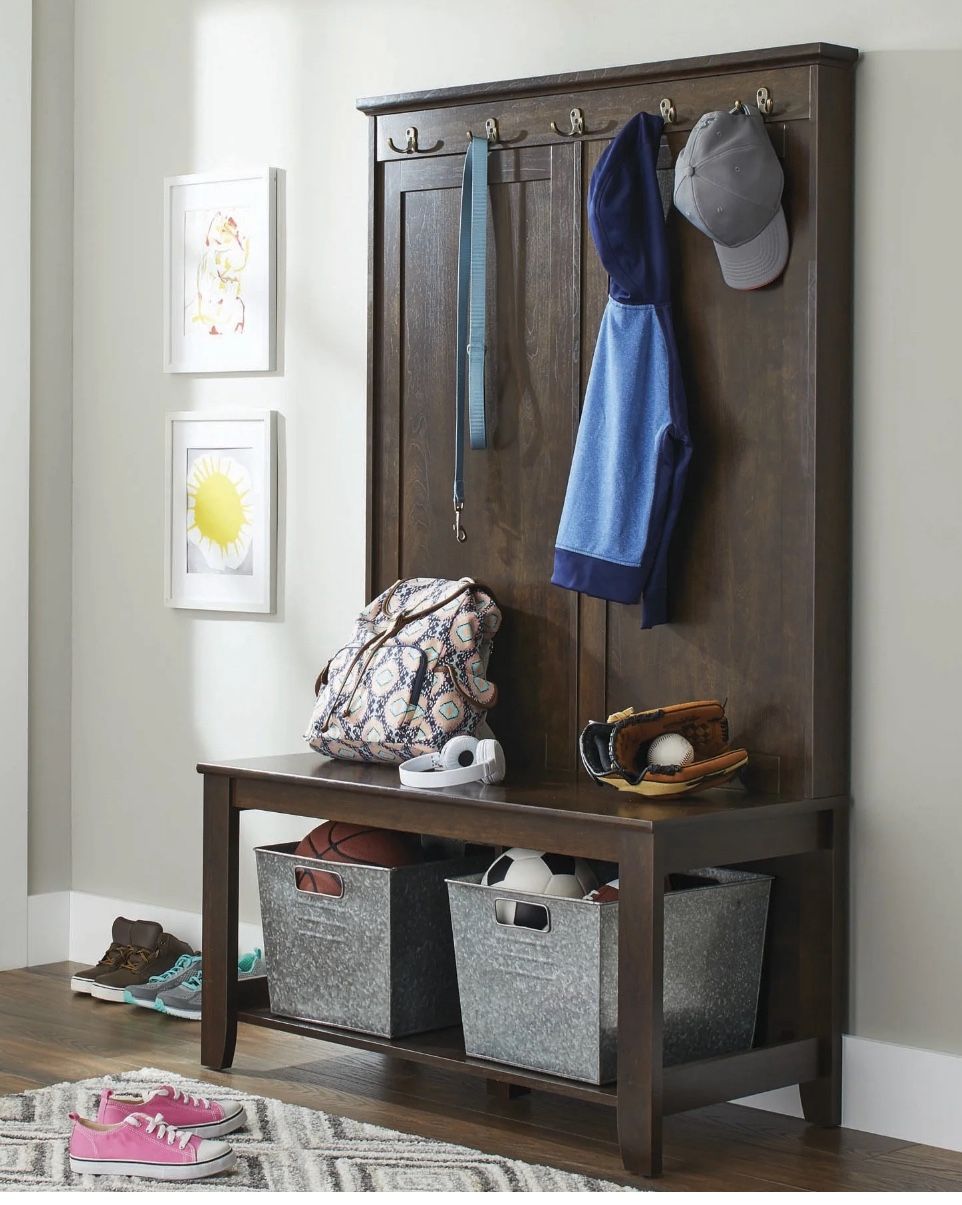 Entryway Storage Bench With Hooks