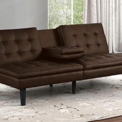 Brand New Brown Leather Futon Sofa Sleeper 