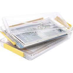 2 Pack Clear Plastic File Storage Boxes with Latching Lids Stackable File Protector Case 