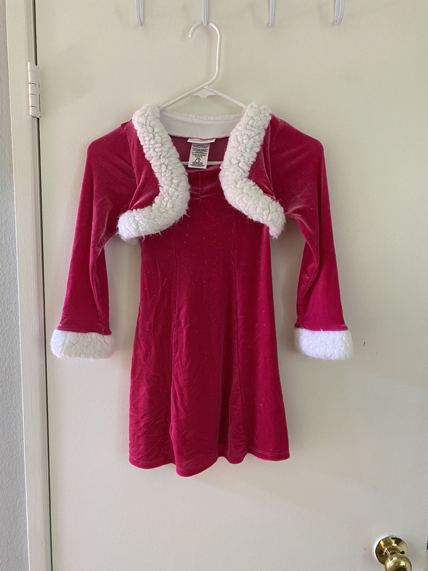 Cute Pink Holiday Dress Girls Size 6T - Long Sleeves - Glittery Pink with White Embellishments