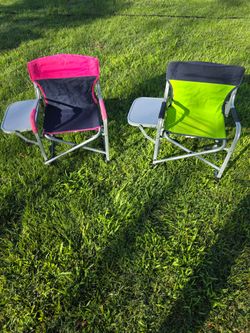 Kids folding camping beach chairs with end table