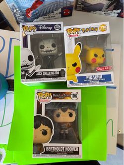 Funko Pops (AOT, Pikachu, Nightmare Before Christmas)