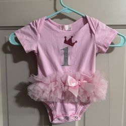 Girls First Birthday Ballerina Tutu Bodysuit Outfit Pink Size 18 Months  