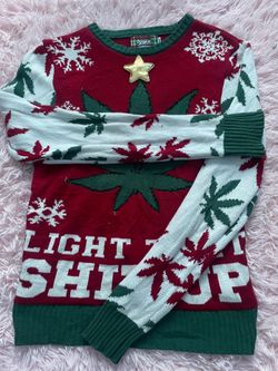 SPENCERS LIGHT THAT SHIT UP SWEATER RED,WHITE,GREEN | SIZE M