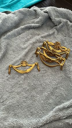 Vintage Gold Ornate Drawer Pulls Hardware Set of Six