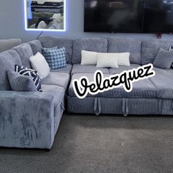 ✅✅ 4 pc Dark Grey Corduroy Fabric Sectional Sofa with Storage & USB Charging✅✅