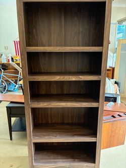 Tall Dark Brown Wood Bookcase 6 Shelves