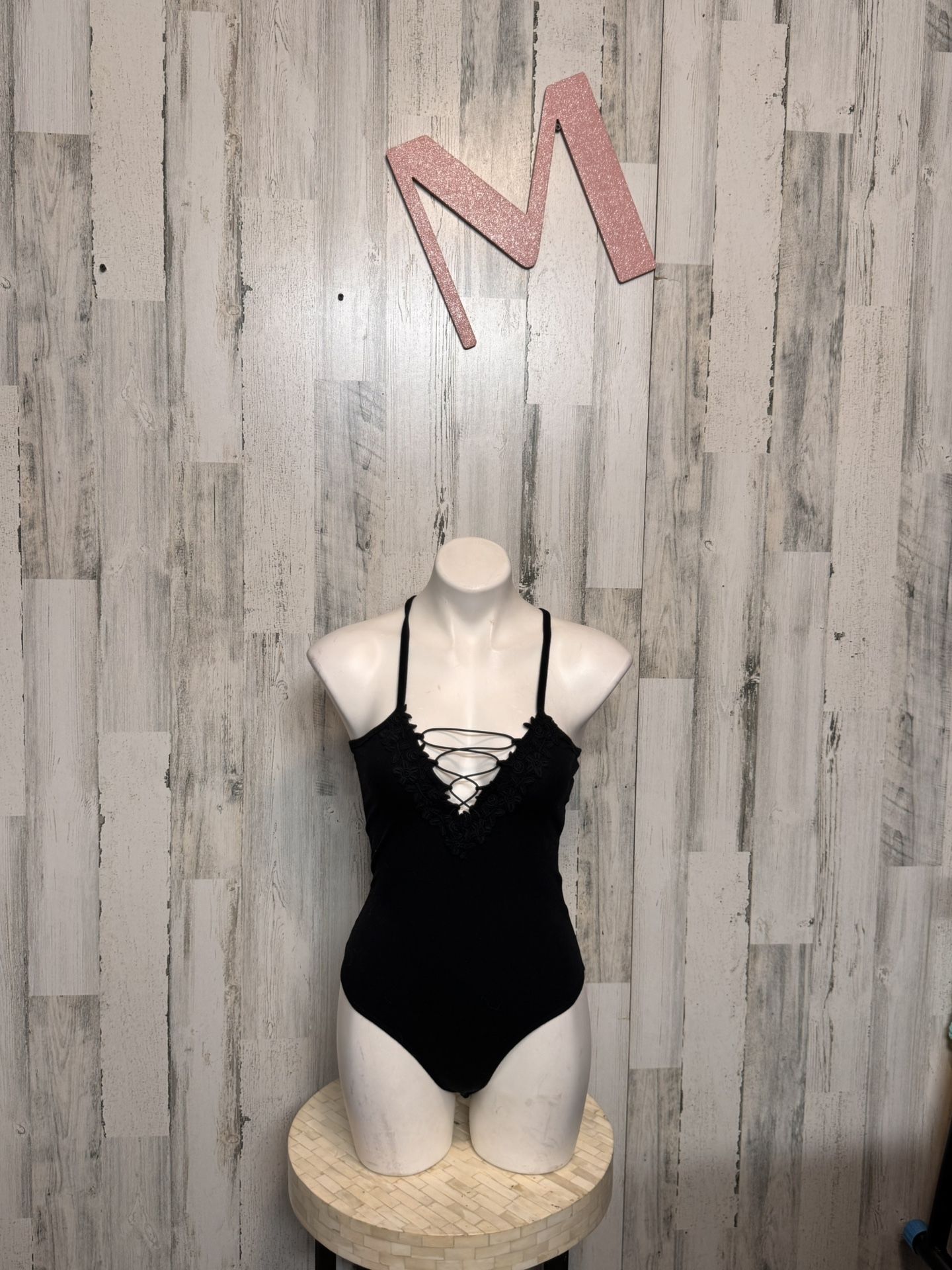 Guess Black Lace-Up Bodysuit Size M