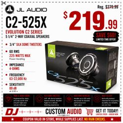 JL Audio Evolution C2 Car Speakers C2-525X 1-Set 5 1/4" 2-Way Coaxial Speaker System 225 Watts 🚨 Payment Options Available 🚨 No Credit Needed 🚨