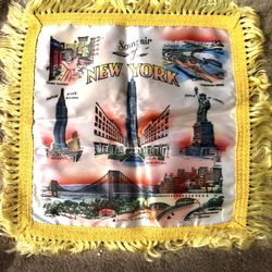 Vintage Souvenir Of New York Pillow Coverlet Times Square Statue Of Liberty Etc