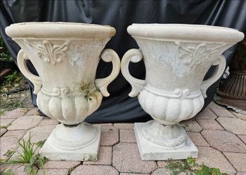 PAIR 2 17" PLASTER PLANT URNS