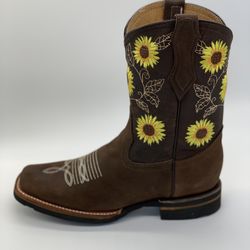 Women's Yellow Sunflower 🌻 Embroidered Leather Boots