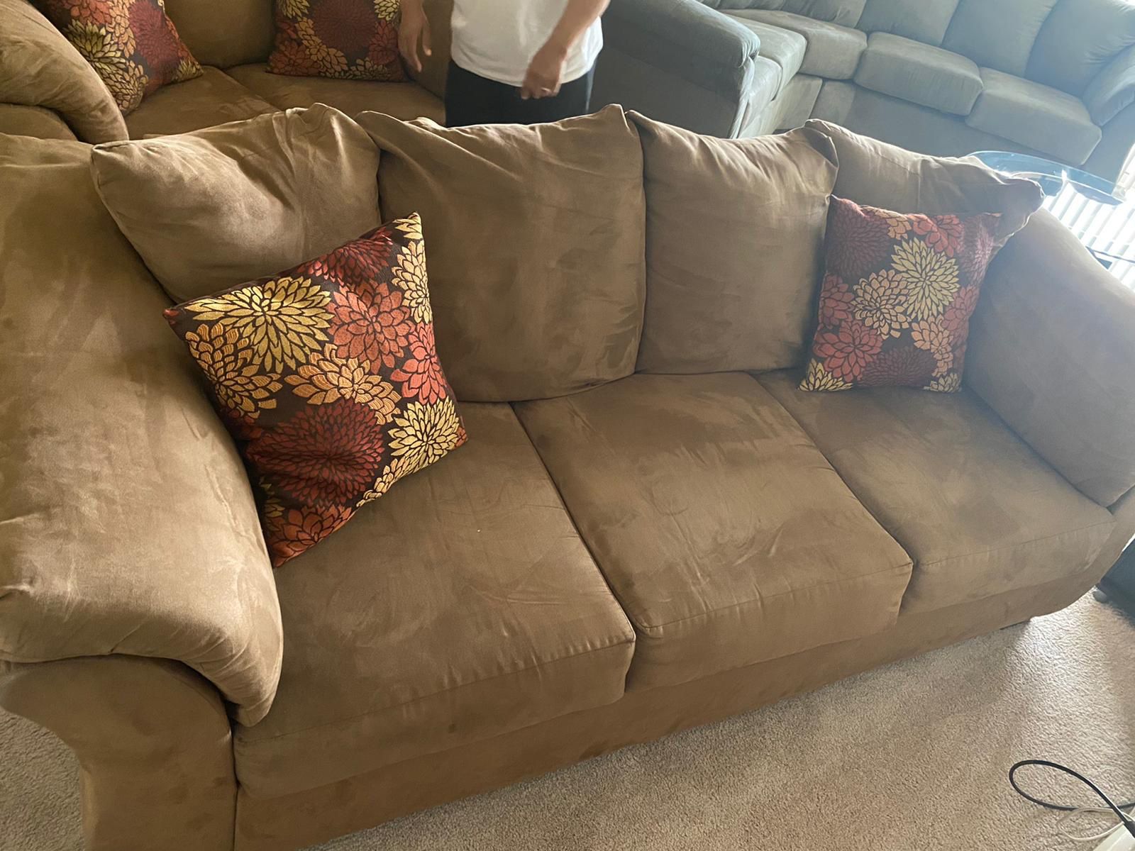 Matching Taupe Suede Sofa and Loveseat