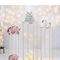3pcs Gold Metal Plant Stand, Cylinder Pedestal Stands for Parties, Metal Plant Columns Pedestal Stands for Display, Round Cylinder Columns tables for 