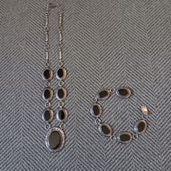 Vintage "Sterling Silver  & Black Onyx " Necklace With Earrings Set 