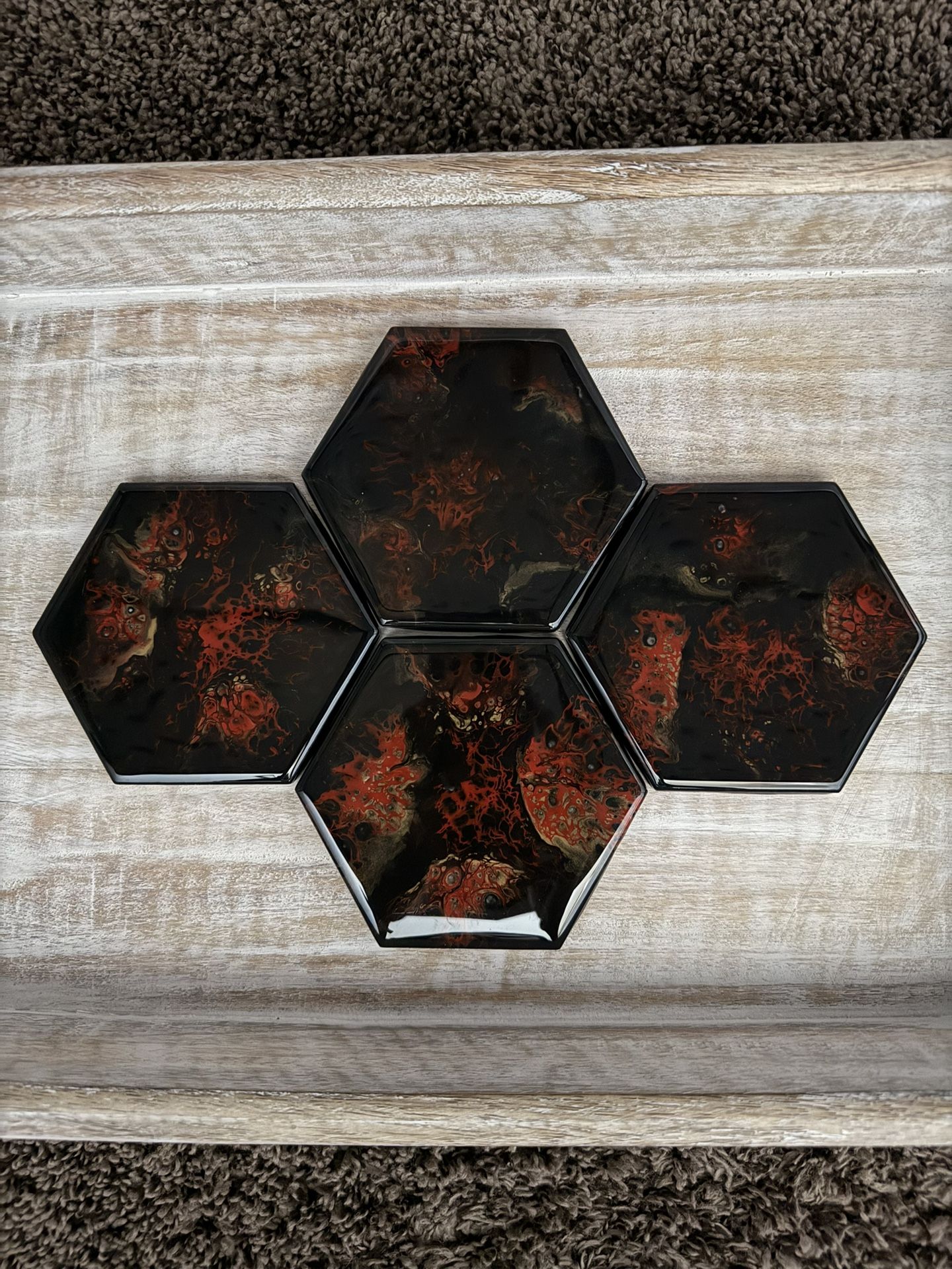 Red Black Gold Ceramic Acrylic Resin Tile Coasters