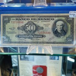 1977 $500 Pesos Morelos Bank Note Billete de Mexico ABNC