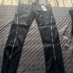 MNML Leather Zipper Flare Jeans 