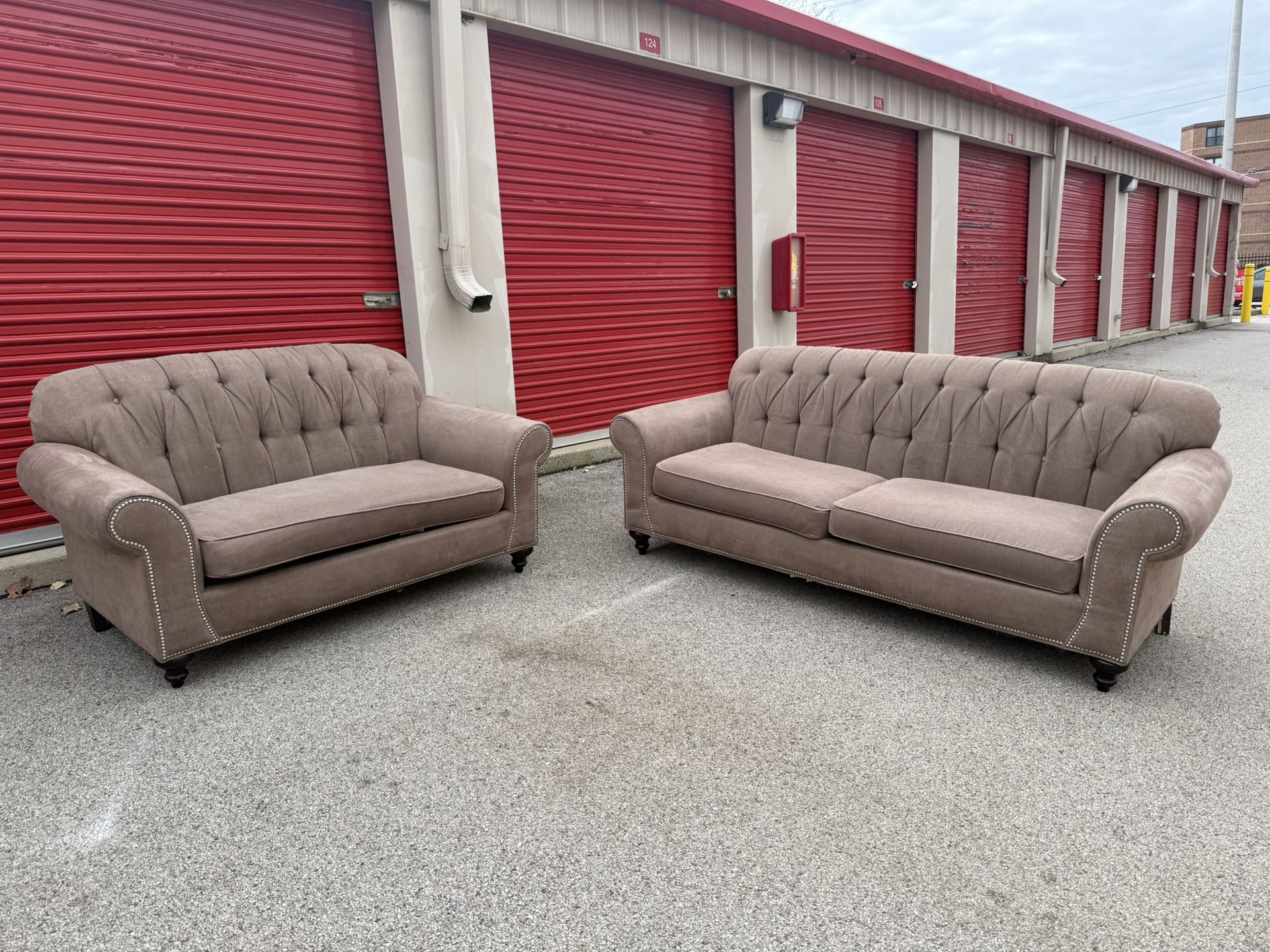 Taupe Tufted Sofa + Loveseat Set – FREE Curbside Delivery