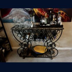 Rot Iron Bar With Wine Rack Below Holds 30 Bottles 
