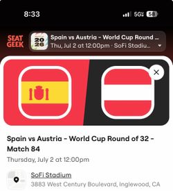 WORLD CUP TICKET  538 row 6 seat 11