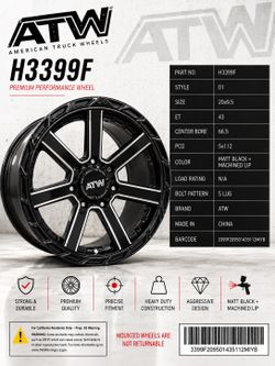 NEW 20x9.5 ATW Matt Black Machined Lip Wheels