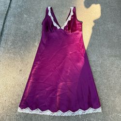 Purple Satin Slip Dress with Lace Trim Victoria secret size s