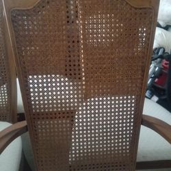 4 White Wood  And Wicker Chair Set Aost Perfect 