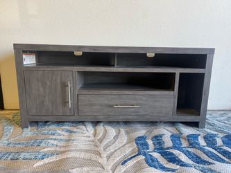 Gray Wood TV Stand with Storage