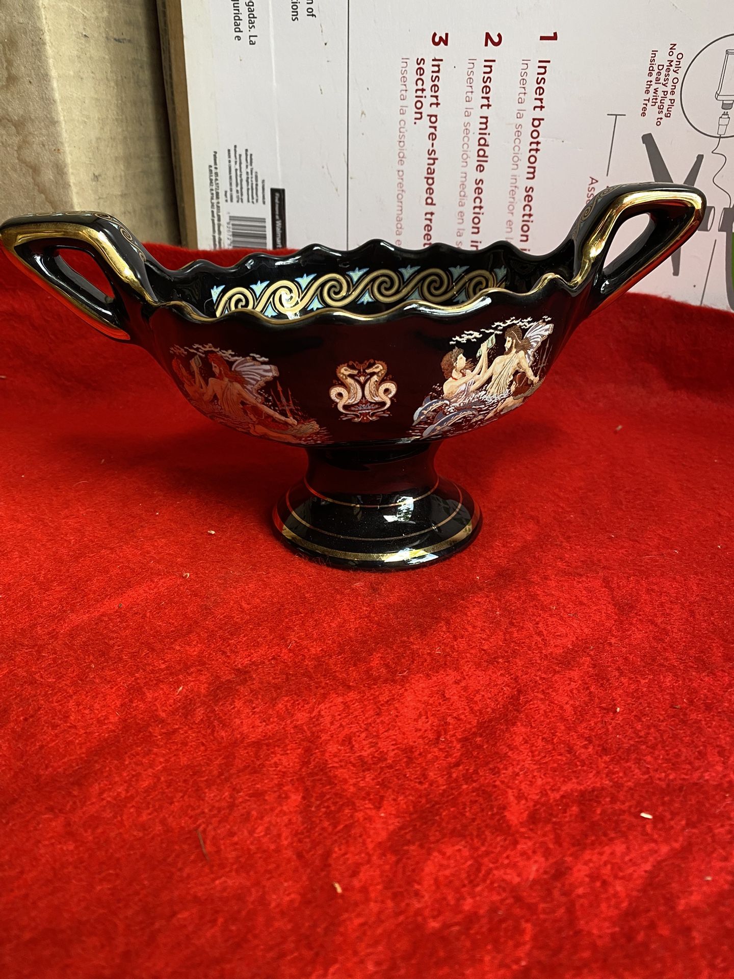 8 Inch x 5 Inch x 4.5 Inch 24k Black & Gold Handmade In Greece Greek Candy Dish Imported Greece