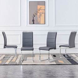 NEW FOUR (4) Gray PU Dining Chairs With Chrome Legs