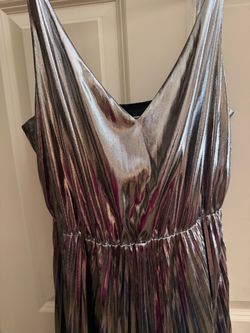 AllSaints Spark Pleated Maxi Slip Dress Silver Metallic Size S