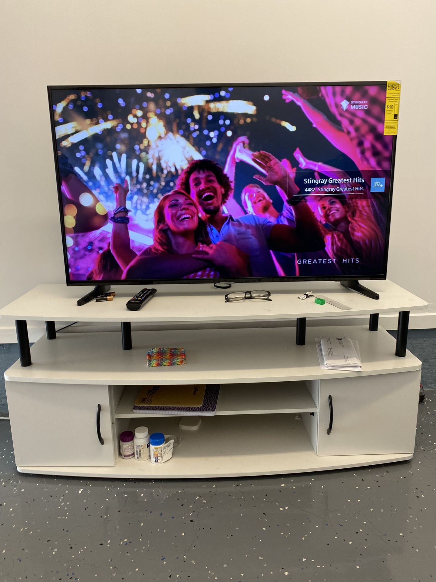 Entertainment Center Stand Unit/TV Desk for up to 55 inch, White/Black