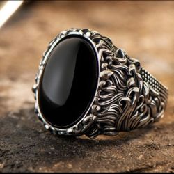 Sterling Silver Black Onyx Ring Size 12