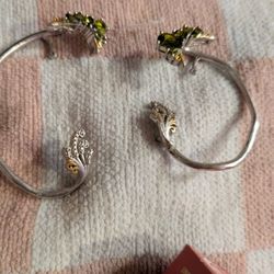 Sterling Silver Natural Peridot Diamond Ear cuff Earrings 